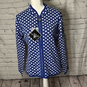 Unique Mia Reis Reversible Zipper Sweater in Blue/White